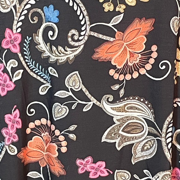 Lbisse Black Coral Floral Scoop Neck Shift Dress Misses L 12/14 Stretch Knit NEW - Picture 5 of 5